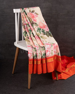 Off white Soft Kanchi silk saree with beautiful floral prints