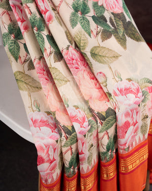 Off white Soft Kanchi silk saree with beautiful floral prints