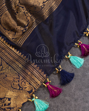 A Gadwal pattu saree in Hues of blue.