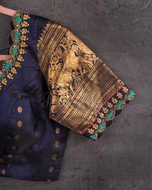 A Gadwal pattu saree in Hues of blue.