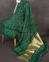 Dark Green Bandini Saree with a Fusion concept Patola Blouse