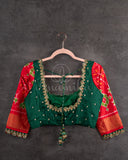 Dark Green Bandini Saree with a Fusion concept Patola Blouse