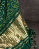 Dark Green Bandini Saree with a Fusion concept Patola Blouse