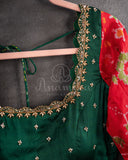 Dark Green Bandini Saree with a Fusion concept Patola Blouse