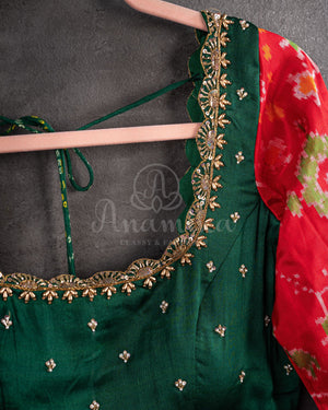 Dark Green Bandini Saree with a Fusion concept Patola Blouse