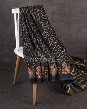 Stunning Black Crepe saree with bandini print and a gorgeous balloon sleeves blouse