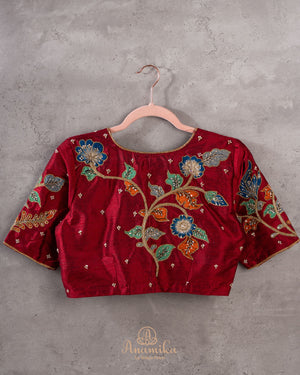 Stunning Kalamkari Patch work blouse in Maroon