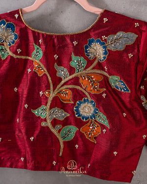 Stunning Kalamkari Patch work blouse in Maroon