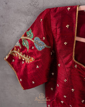 Stunning Kalamkari Patch work blouse in Maroon