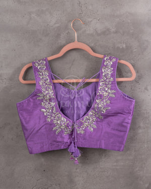 Lavender Sleeveless blouse with silver zardosi work