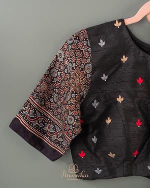 Beautiful Red and black Bandini gharchola saree with ajrak border and blouse