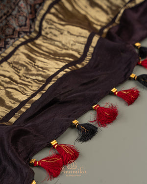 Beautiful Red and black Bandini gharchola saree with ajrak border and blouse