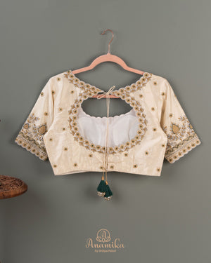 Off White blouse with gold and silver intricate zardosi work