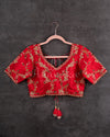 Beautiful Elbow sleeves blouse in red with gold floral vines work