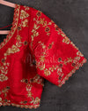 Beautiful Elbow sleeves blouse in red with gold floral vines work