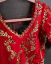 Beautiful Elbow sleeves blouse in red with gold floral vines work