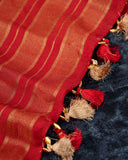 A lovely red Crepe seilk saree with zari checks