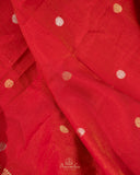 A lovely red Crepe seilk saree with zari checks