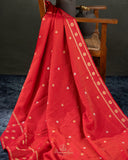 A lovely red Crepe seilk saree with zari checks