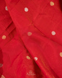 A lovely red Crepe seilk saree with zari checks