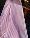 Organza saree in pink with contrast floral pallu