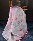 Organza saree in pink with contrast floral pallu