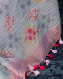 Organza saree in pink with contrast floral pallu