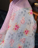 Organza saree in pink with contrast floral pallu