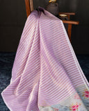 Organza saree in pink with contrast floral pallu