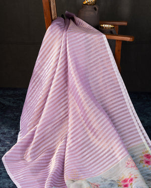 Organza saree in pink with contrast floral pallu