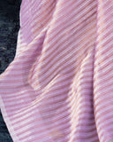 Organza saree in pink with contrast floral pallu