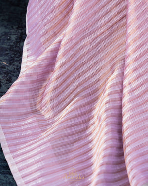 Organza saree in pink with contrast floral pallu