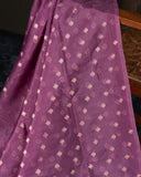 Organza silk saree in lavender with a contrast yellow handwork blouse