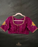 Banarasi Silk Saree in Wine color with a appliq work blouse