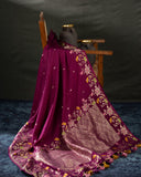 Banarasi Silk Saree in Wine color with a appliq work blouse