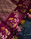 Banarasi Silk Saree in Wine color with a appliq work blouse