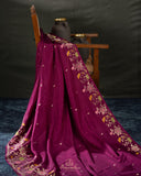 Banarasi Silk Saree in Wine color with a appliq work blouse