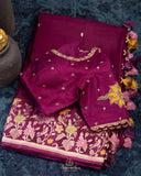 Banarasi Silk Saree in Wine color with a appliq work blouse