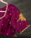 Banarasi Silk Saree in Wine color with a appliq work blouse