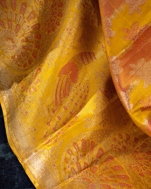 Stunning Kanjeevaram Tissue Saree in Golden Yellow