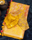 Stunning Kanjeevaram Tissue Saree in Golden Yellow