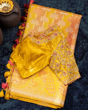 Stunning Kanjeevaram Tissue Saree in Golden Yellow