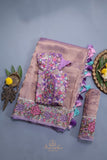 Gorgeous lavender tissue Saree with petite embroidered border