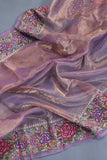 Gorgeous lavender tissue Saree with petite embroidered border