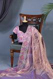 Gorgeous lavender tissue Saree with petite embroidered border