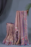 Gorgeous lavender tissue Saree with petite embroidered border