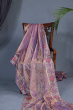 Gorgeous lavender tissue Saree with petite embroidered border