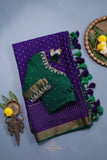 Mysore crepe silk Saree in Royal purple and green combo