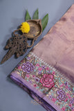 Gorgeous lavender tissue Saree with petite embroidered border