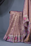 Gorgeous lavender tissue Saree with petite embroidered border